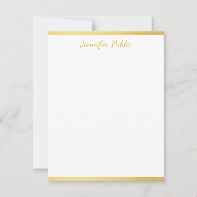 Personalized Gold Hand Script Name Vertical Note Card (Front)