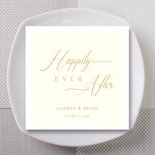 Personalized Gold Happily Ever After Ivory Wedding Napkins