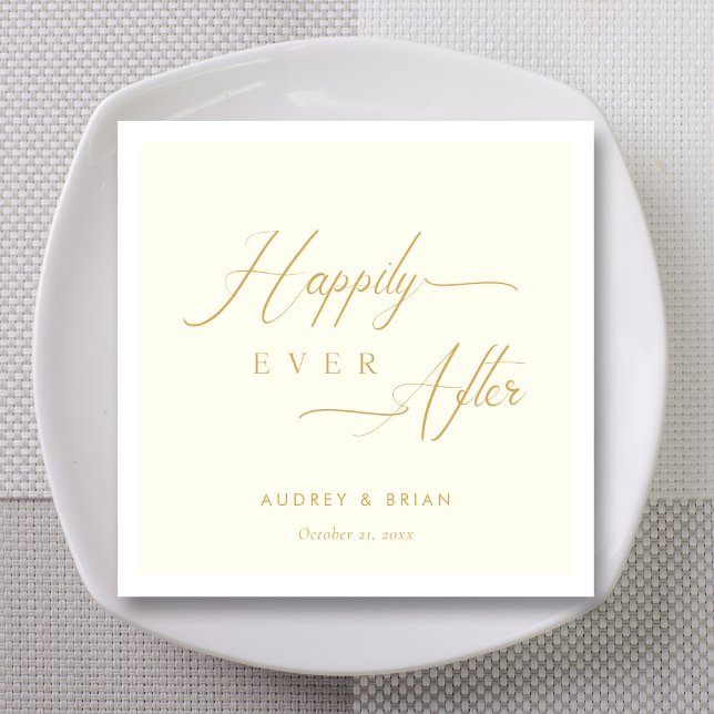 Personalized Gold Happily Ever After Ivory Wedding Napkins (Personalized Gold Happily Ever After Ivory Wedding Napkins)