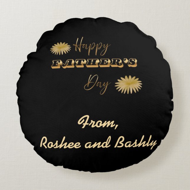Personalized Gold Happy Father's Day Gift  Round Pillow (Front)