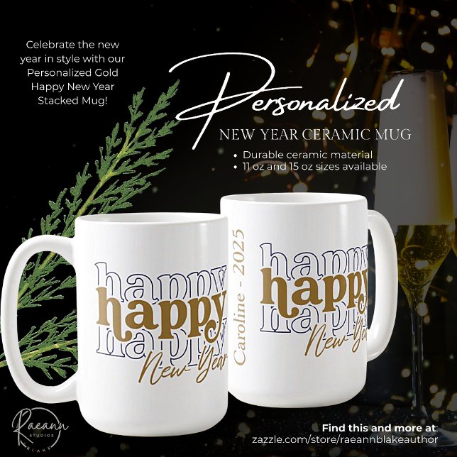 Personalized Gold Happy New Year Stacked Mug (Creator Uploaded)