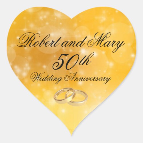 Personalized Gold Heart 50th Anniversary Sticker