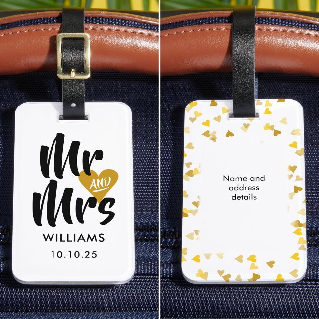 Personalized Gold Heart Mr and Mrs Luggage Tag (Personalized Gold Heart Mr and Mrs Luggage Tag)
