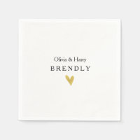 Personalized Gold Heart Wedding Paper Napkins