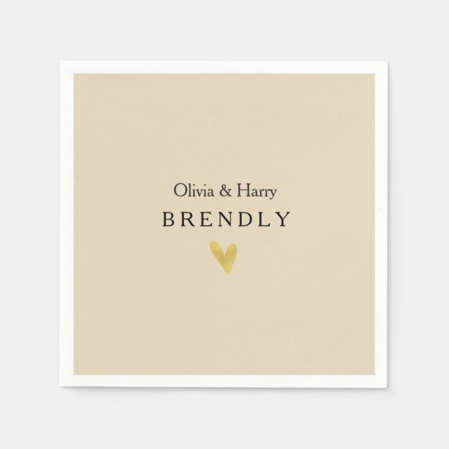 Personalized Gold Heart Wedding Paper Napkins (Front)