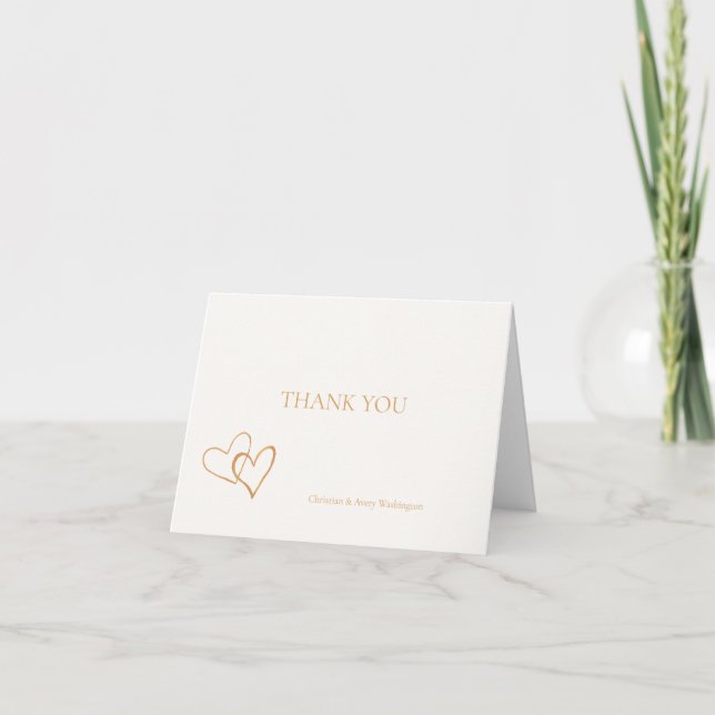 Personalized Gold Hearts Thank you Card (Front)
