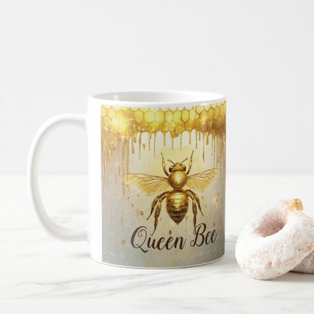 Personalized Gold Honey Bee Beehive Honeybee Coffee Mug (With Donut)