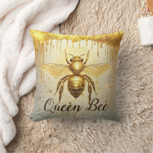 Personalized Gold Honey Bee Beehive Honeybee Throw Pillow