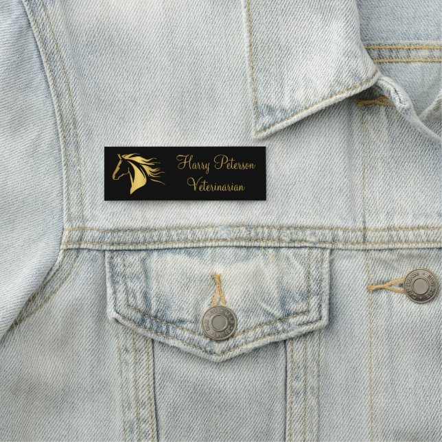 Personalized Gold Horse Head Veterinarian Name Tag (In Situ)