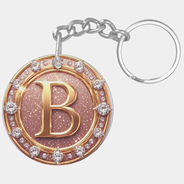 Personalized Gold Initial B Gift For Bride Keychain (Back Left)