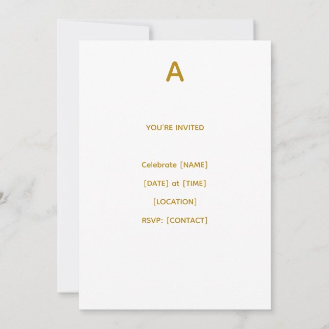 Personalized Gold Initial Birthday Invitation (Front)
