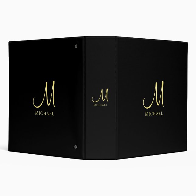 Personalized Gold Initial Letter Monogram Elegant 3 Ring Binder (Background)
