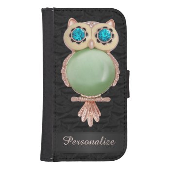 Personalized Gold & Jewels Owl Ruffled Silk Image Wallet Phone Case For Samsung Galaxy S4 by GroovyGraphics at Zazzle