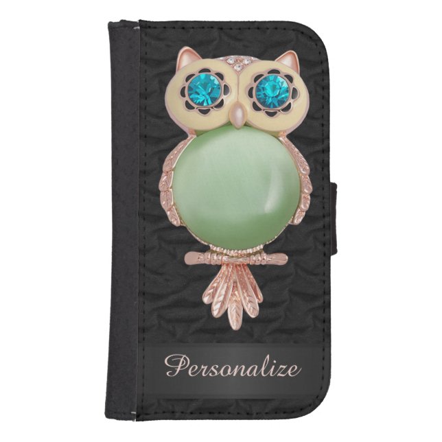 Personalized Gold & Jewels Owl Ruffled Silk Image Samsung Galaxy Wallet Case (Front)