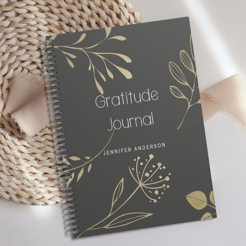Personalized Gold Leaf Charcoal Gratitude Journal 