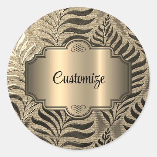 Personalized Gold Leaf Motif  Classic Round Sticker