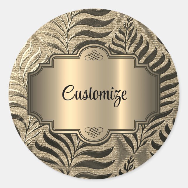 Personalized Gold Leaf Motif  Classic Round Sticker (Front)