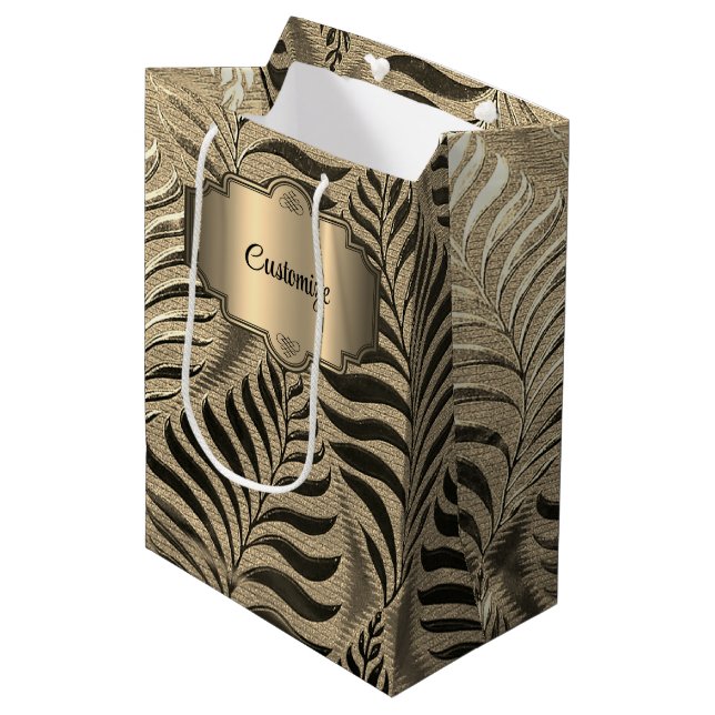 Personalized Gold Leaf Motif   Medium Gift Bag (Front Angled)