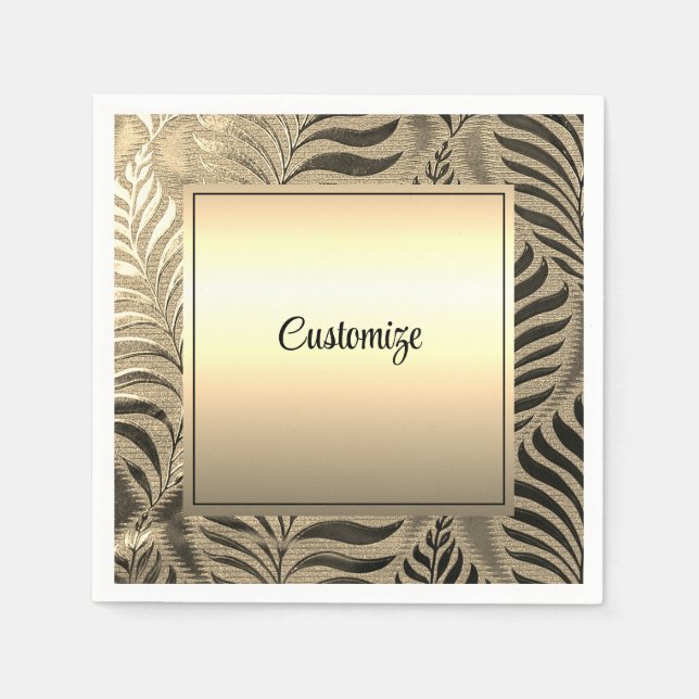 Personalized Gold Leaf Motif Napkins (Front)