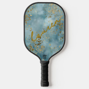 Personalized Gold Leaf on Teal Pickleball  Paddle