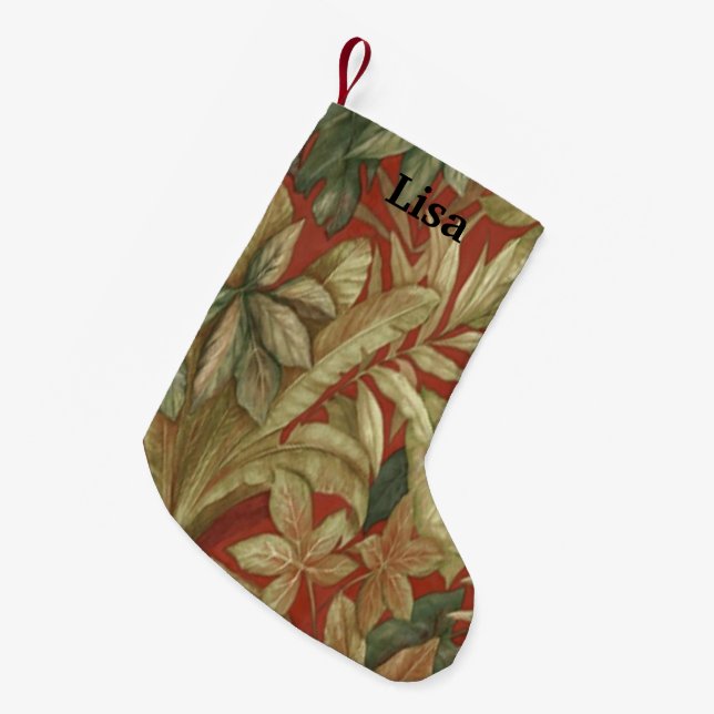 Personalized Gold Leaves On Red Christmas Stocking (Front (Hanging))