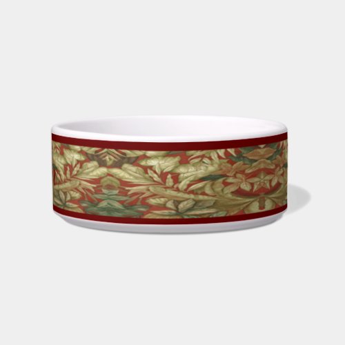 Personalized Gold Leaves On Red Pet Bowl