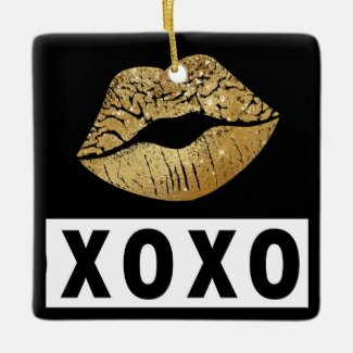 Personalized Gold Lipstick Kiss XOXO Christmas Ceramic Ornament