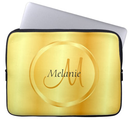 Personalized Gold Look Elegant Modern Monogram Laptop Sleeve