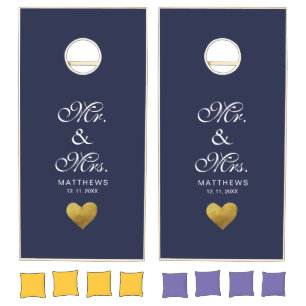 Personalized gold love Heart wedding  Cornhole Set