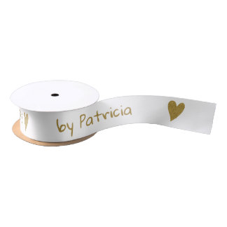 Personalized Gold Made With Love Glitter Heart   Satin Ribbon