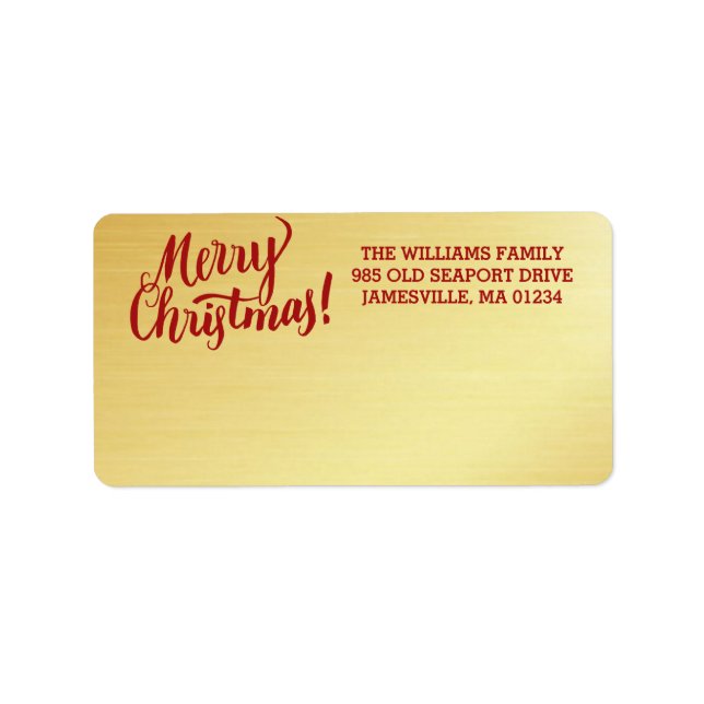 Personalized Gold Merry Christmas Mailing Label (Front)