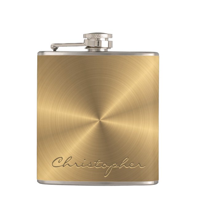 Personalized Gold Metallic Radial Texture Flask (Front)