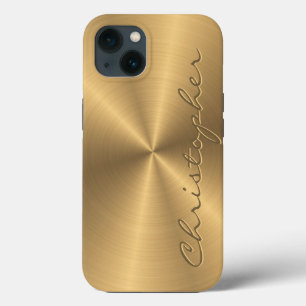 Personalized Gold Metallic Radial Texture iPhone 13 Case