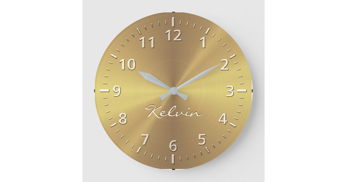 Personalized Gold Metallic Radial Texture Large Clock | Zazzle