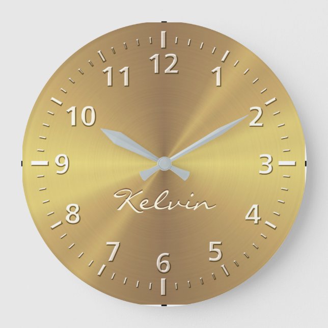 Personalized Gold Metallic Radial Texture Large Clock (Front)