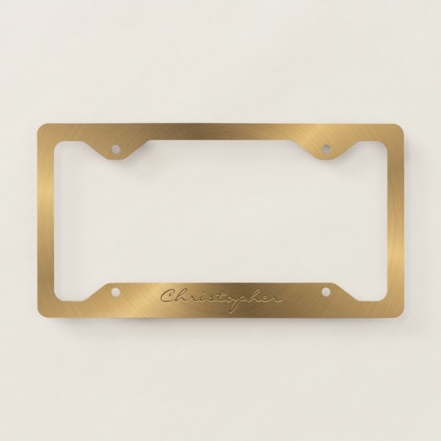 Personalized Gold Metallic Radial Texture License Plate Frame (Front)