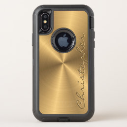Personalized Gold Metallic Radial Texture OtterBox Defender iPhone X Case