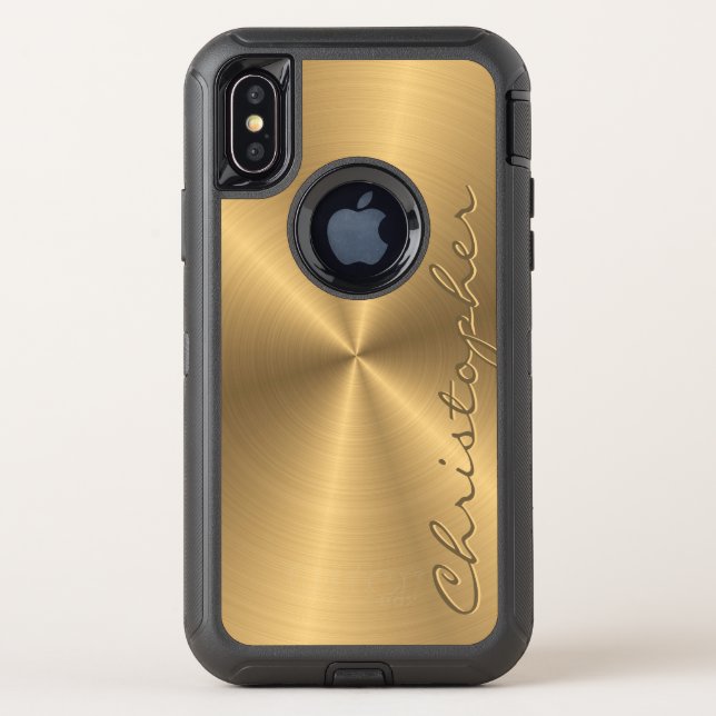 Personalized Gold Metallic Radial Texture Otterbox iPhone Case (Back)