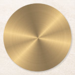 Personalized Gold Metallic Radial Texture Round Paper Coaster at Zazzle