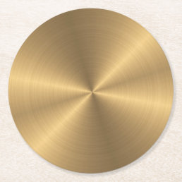 Personalized Gold Metallic Radial Texture Round Paper Coaster