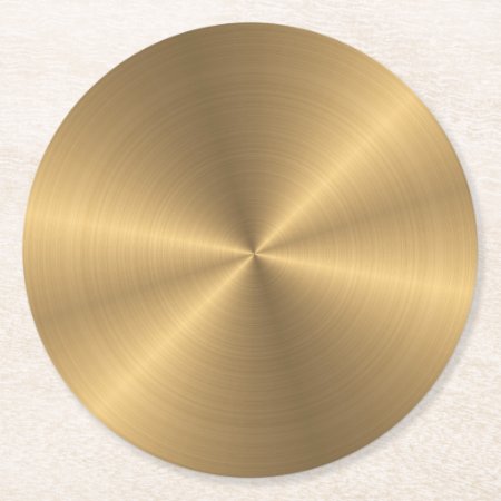 Personalized Gold Metallic Radial Texture Round Paper Coaster