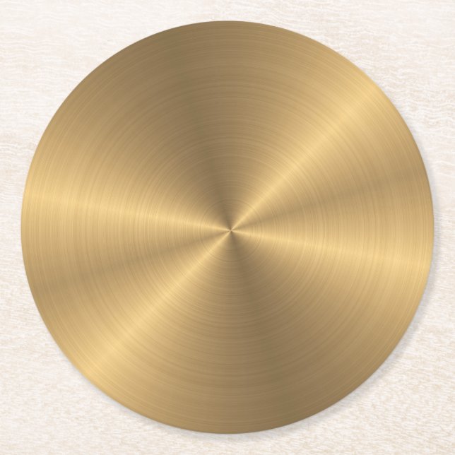 Personalized Gold Metallic Radial Texture Round Paper Coaster (Front)