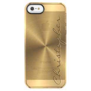 Personalized Gold Metallic Radial Texture Clear iPhone SE/5/5s Case