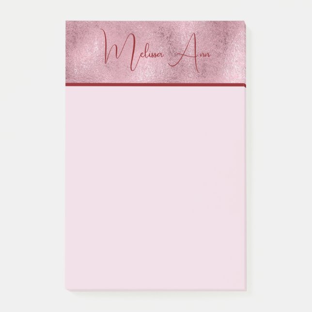 Personalized gold metallic texture blush pink red post-it notes (Front)
