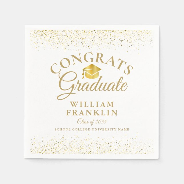 Personalized Gold Modern Graduation Party Napkins (Front)