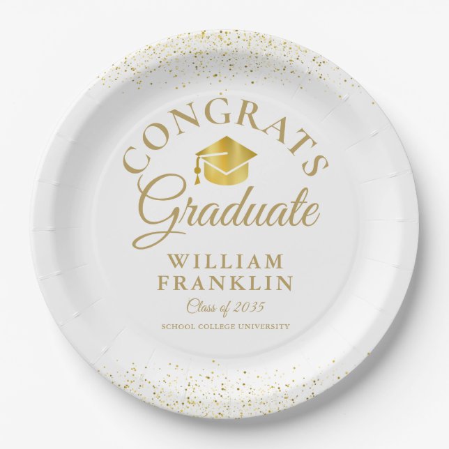 Personalized Gold Modern Graduation Party Paper Plates (Front)