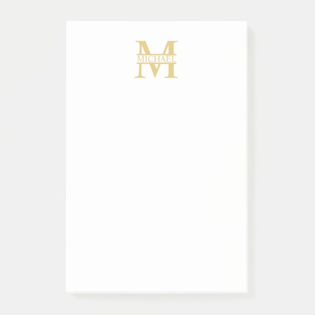 Personalized Gold Monogram and Name Post-it Notes (Front)