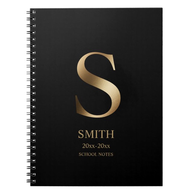 Personalized Gold Monogram | Black Notebook (Front)