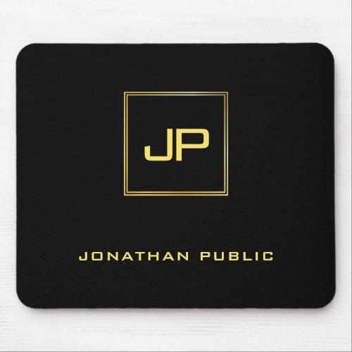 Personalized Gold Monogram Black Template Mouse Pad