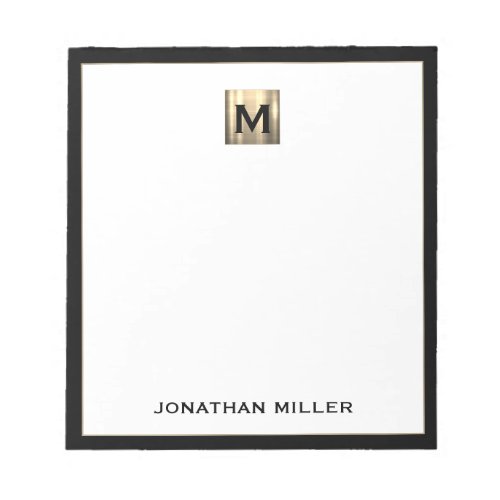 Personalized Gold Monogram Black White Notepad